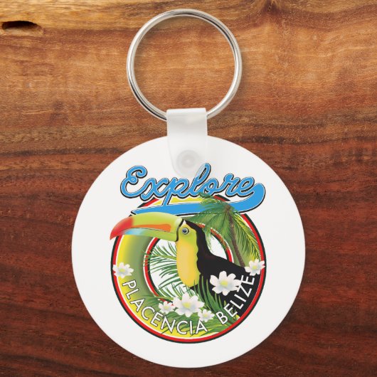 Ontdek logo reizen Placencia Belize Sleutelhanger (Voorkant)
