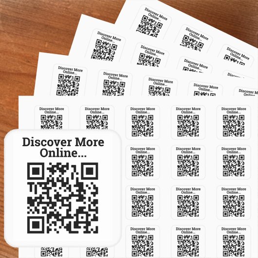 Ontdek meer online QR-codeontwerp Vierkante Sticker