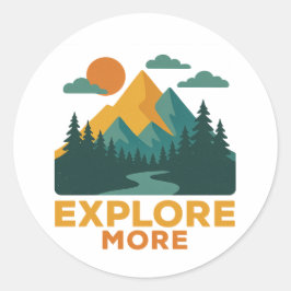 Ontdek meer – Retro Mountain & Forest Adventure Ronde Sticker