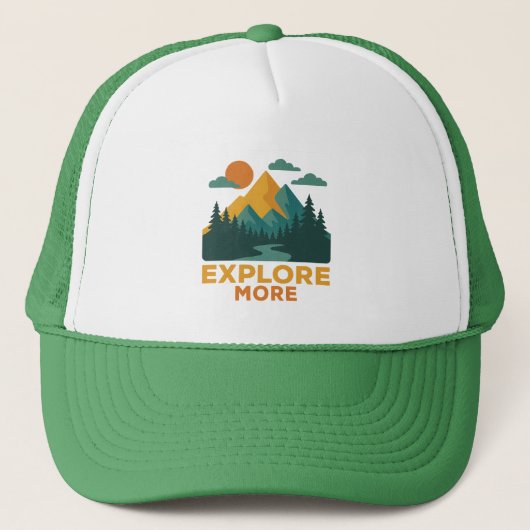 Ontdek meer – Retro Mountain & Forest Adventure Trucker Pet (Voorkant)