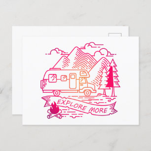 Ontdek meer roze Camper Van Mountain Natuur Lover Briefkaart