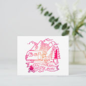 Ontdek meer roze Camper Van Mountain Natuur Lover Briefkaart (Staand voorkant)