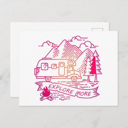 Ontdek meer roze Camper Van Mountain Natuur Lover Briefkaart (Voorkant / Achterkant)