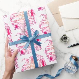 Ontdek meer roze Camper Van Mountain Natuur Lover Cadeaupapier