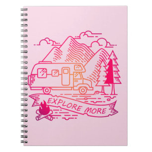 Ontdek meer roze Camper Van Mountain Natuur Lover Notitieboek