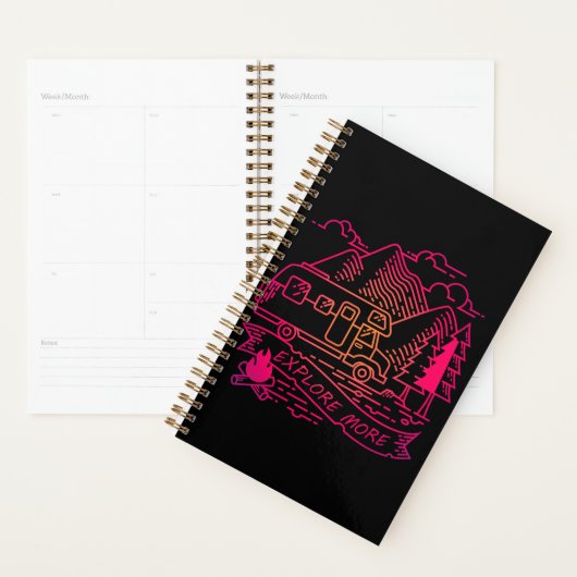 Ontdek meer roze Camper Van Mountain Natuur Lover Planner (Display)