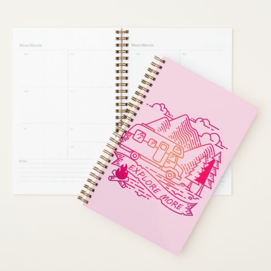 Ontdek meer roze Camper Van Mountain Natuur Lover Planner (Display)