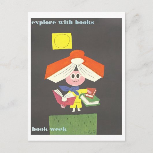 "Ontdek met Boeken"  Bibliotheek Poster Briefkaart (Voorkant)