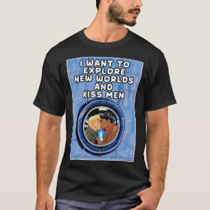Ontdek nieuwe werelden en kus Mannen gay T-shirt o