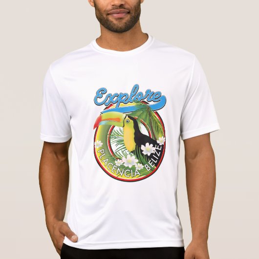 Ontdek Placencia Belize reislogo T-shirt (Voorkant)