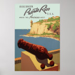 Ontdek Puerto Rico Poster<br><div class="desc">Deze oud-poster,  die Puerto Rico promoot voor het toerisme en die het uitzicht van de haven van Morro Castle (El Castillo San Felipe del Morro,  San Juan) toont,  is tussen 1936 en 1940 in het leven geroepen voor de Dienst Vooruitgang van de werken (WPA).</div>