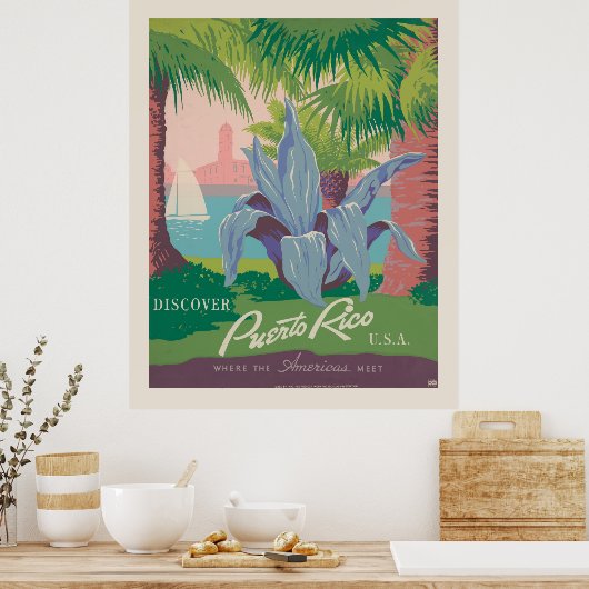 Ontdek Puerto Rico Verenigde Staten | oldtimerreis Poster (Keuken)