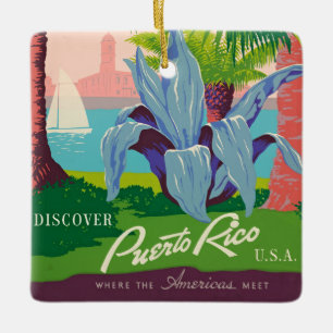 Ontdek Puerto Rico Vintage Travel Art Keramisch Ornament