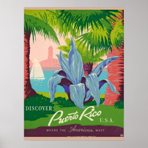 Ontdek Puerto Rico Vintage Travel Art Poster
