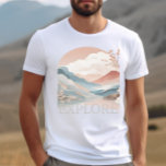 Ontdek Reizen Avontuur Landschap Graphic T-shirt<br><div class="desc">Een grafisch T-shirt voor reis- en avontuurliefhebbers. Dit shirt leest "verkennen" met een Aziatische berglandschap afbeelding.</div>