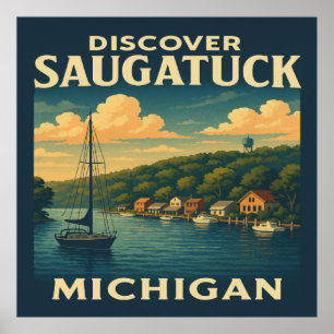 Ontdek Saugatuck Michigan Vintage Travel Poster