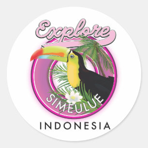 Ontdek Simeulue Indonesië logo. Ronde Sticker