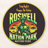 Ontdek UFO Lore bij Roswell! Ronde Kartonnen Onderzetter (Voorkant)