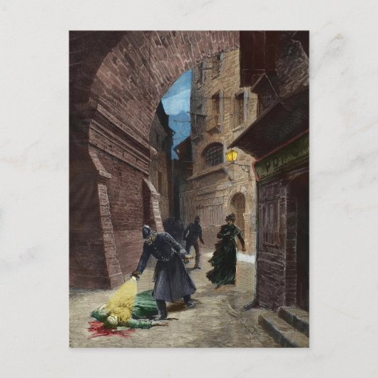 Ontdekking van een slachtoffer van Jack the Ripper Briefkaart (Voorkant)