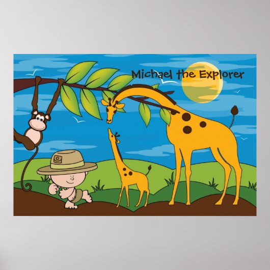 Ontdekkingsreiziger op een Oerwoud Safari Kinder R Poster (Voorkant)