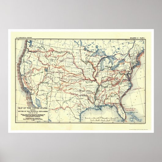 Ontdekkingsreiziger Routes in Amerika 1907 Poster (Voorkant)
