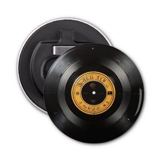 Ontgrendel nostalgie: Retro Vinyl Record Button Flesopener (Voorkant)