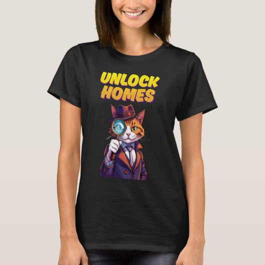 ONTGRENDEL THUIS KAT DETECTIVE PUNTORE FUNNY T-SHIRT (Voorkant)