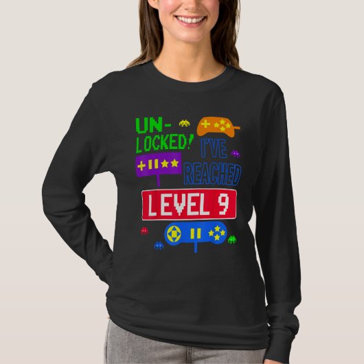 Ontgrendeld Ik heb Level 9 Arcade 9e verjaardag be T-shirt (Voorkant)
