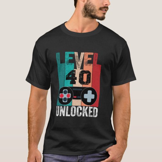 Ontgrendeld Level 40 Verjaardag Video Gamer 40th B T-shirt (Voorkant)