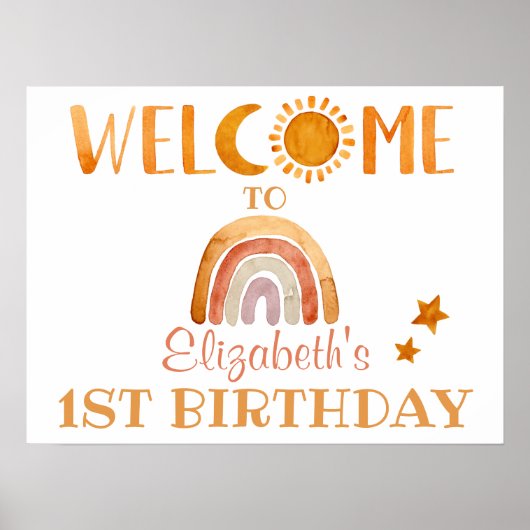 Onthaal bord voor zonneschijn, maan, regenboog en  poster (Voorkant)