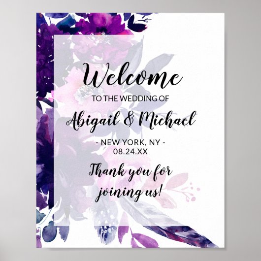 Onthaal ingeruilde Floral Paars Wedding Poster (Voorkant)