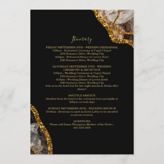 Onthaal reisroute voor Black & Gold Agate Geode We Programmakaart (Achterkant)