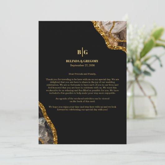 Onthaal reisroute voor Black & Gold Agate Geode We Programmakaart (Staand voorkant)