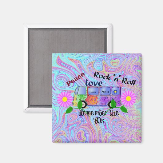Onthoud de zestig, psychedelisch ontwerp. magneet (Voorkant / Achterkant)