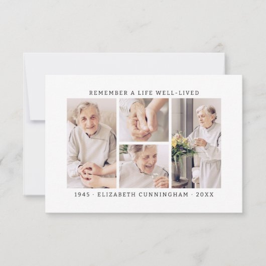 Onthoud een leven Modern Eenvoudige 4 foto collage Bedankkaart (Voorkant)