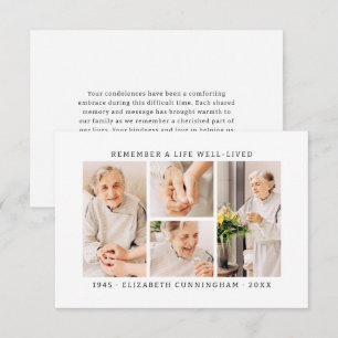 Onthoud een leven Modern Eenvoudige 4 foto collage Bedankkaart