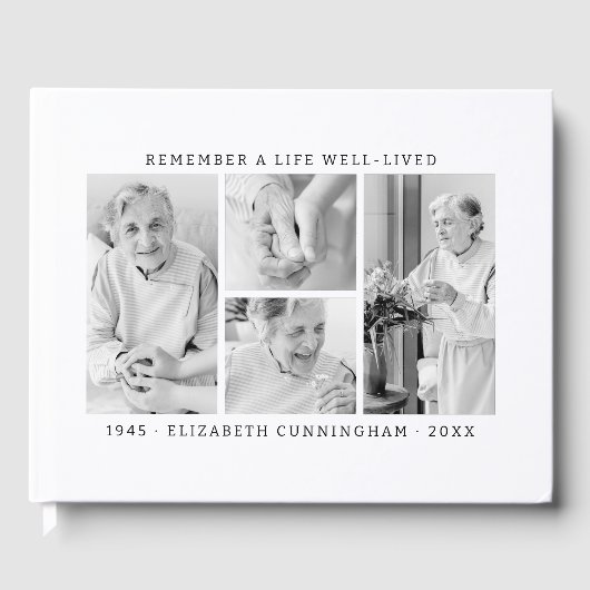Onthoud een leven Modern Eenvoudige 4 foto collage Gastenboek (Voorkant)