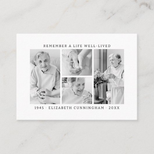 Onthoud een leven Modern Eenvoudige 4 foto collage Visitekaartje (Voorkant)