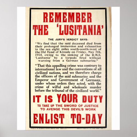 Onthoud het Poster "Lusitania"_Propaganda (Voorkant)