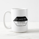 Onthoud: lange herinnering, kwade streep, geduld koffiemok (Links)