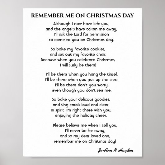ONTHOUD ME OP KERSTDAG GEDICHT POSTER (Voorkant)