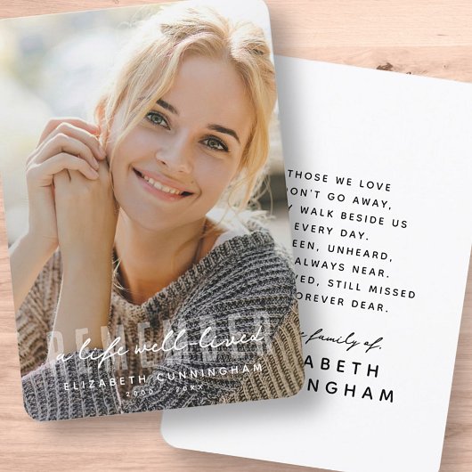 Onthoud Memorial Modern Eenvoudige Elegante foto Bedankkaart