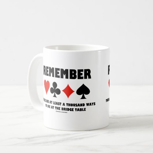 Onthoud minstens duizend manieren om te sterven op koffiemok (Voorkant links)