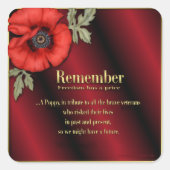 Onthoud Poppy Vierkante Sticker (Voorkant)