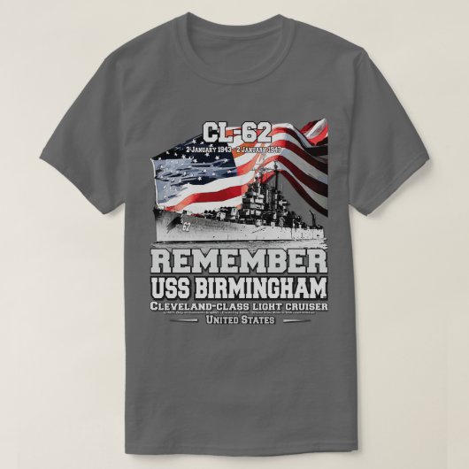 ONTHOUD USS Birmingham CL62 Cruiser marine Veteran T-shirt (Design voorkant)
