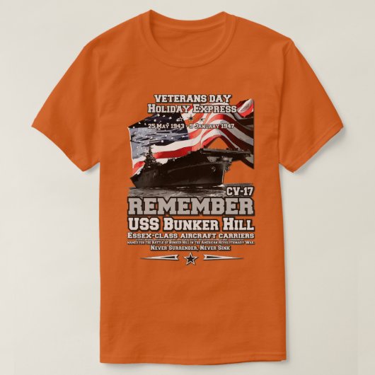 ONTHOUD USS Bunker Hill CV17 T-shirt (Design voorkant)