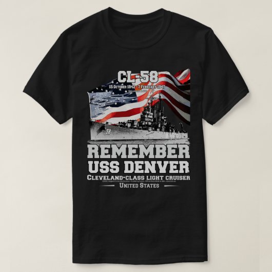 ONTHOUD USS Denver CL58 Light Cruiser Veterans T-shirt (Design voorkant)