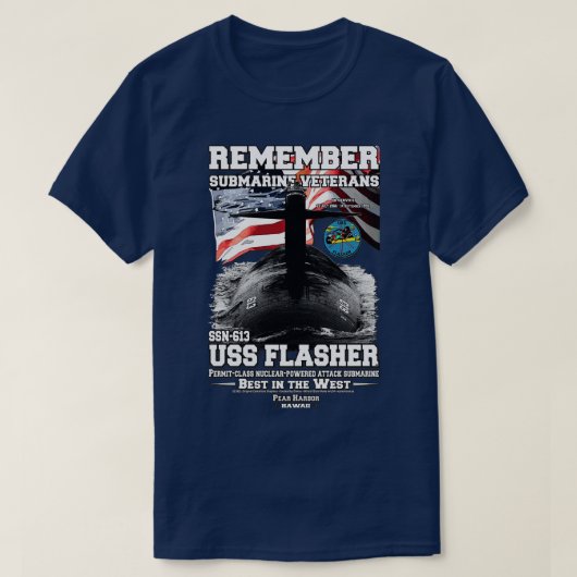 Onthoud USS Flasher SSN613 Submarine T-shirt (Design voorkant)