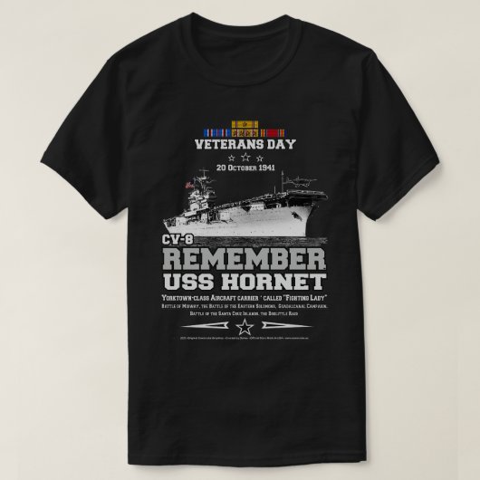 ONTHOUD USS Hornet CV8 vliegtuig drager 1 T-shirt (Design voorkant)