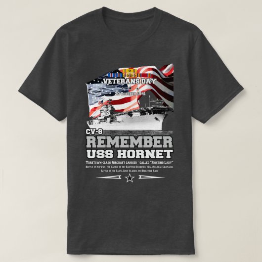 ONTHOUD USS Hornet CV8 Vliegtuig rier T-shirt (Design voorkant)
